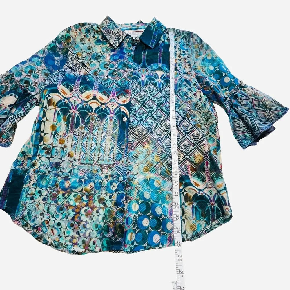 Johnny Was Button Down Boho Bell Sleeve Top - Picture 13 of 13